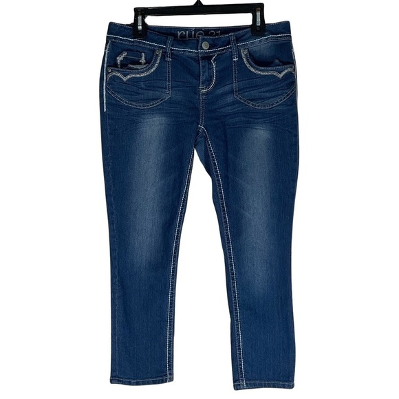 Rue21 Jeans Womens 9 Y2K Blue Skinny Ankle Low Rise Embroidered Western Stretch - Picture 3 of 8